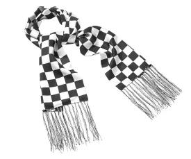 100% SILK MOTORCYCLE SCARF - CHEQUERED BLACK & WHITE