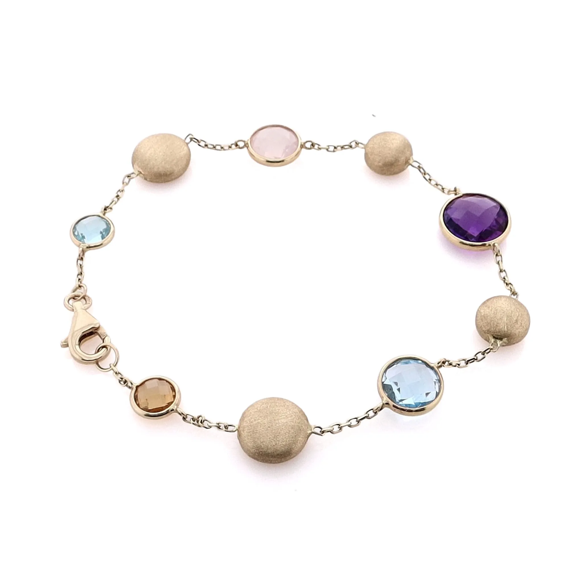 14 Karat Yellow Gold Facete Color Stone and Satin Bead Bracelet