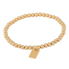 14k Gold 4mm Bead Bracelet with Mini Dog Tag