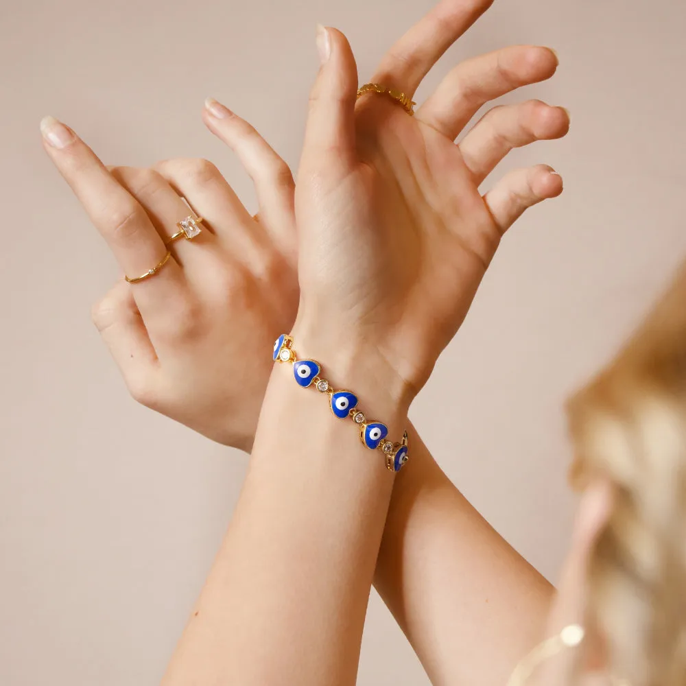 14k Gold Plated Dainty Layered Evil Eye Bracelets- Love Dark Blue Eye