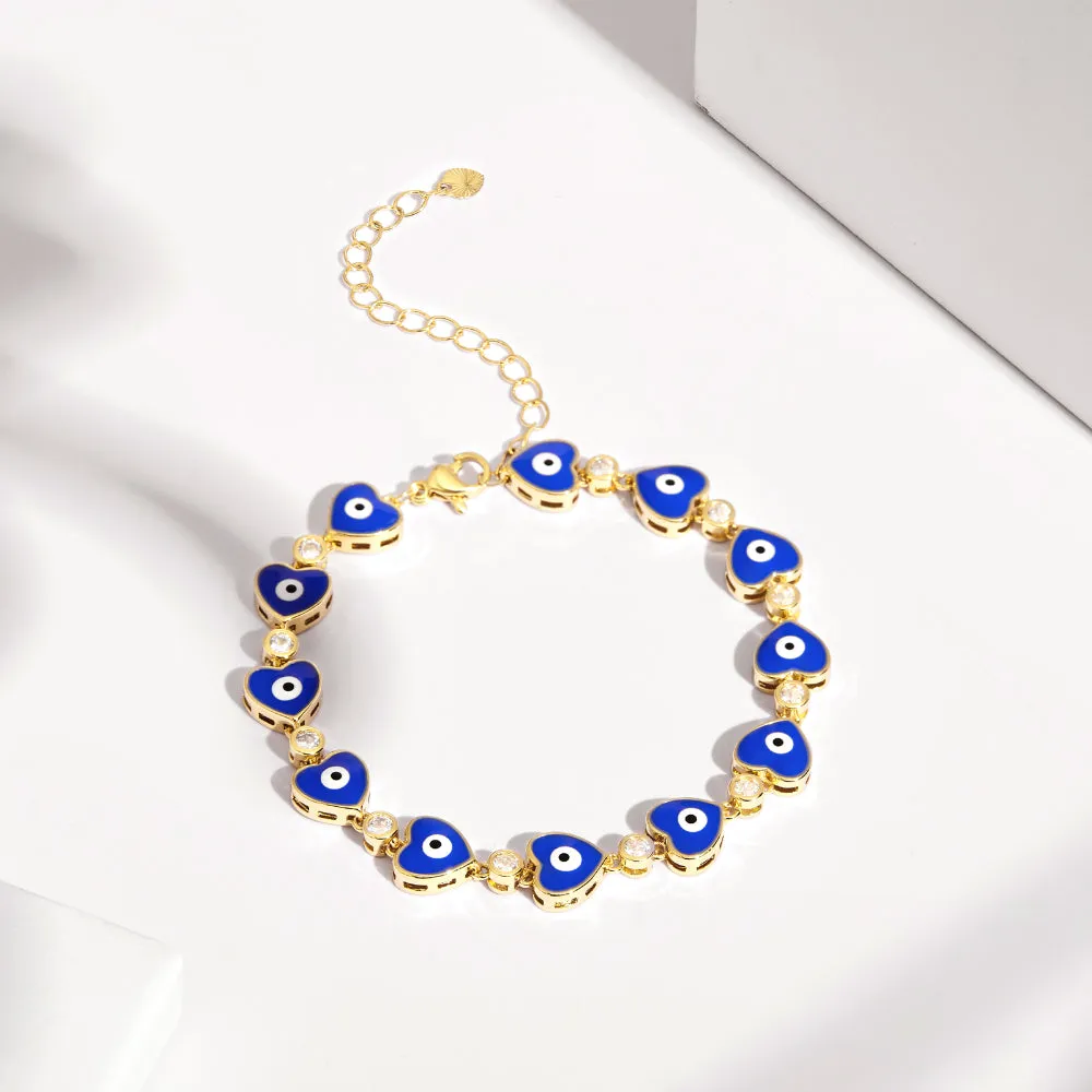 14k Gold Plated Dainty Layered Evil Eye Bracelets- Love Dark Blue Eye