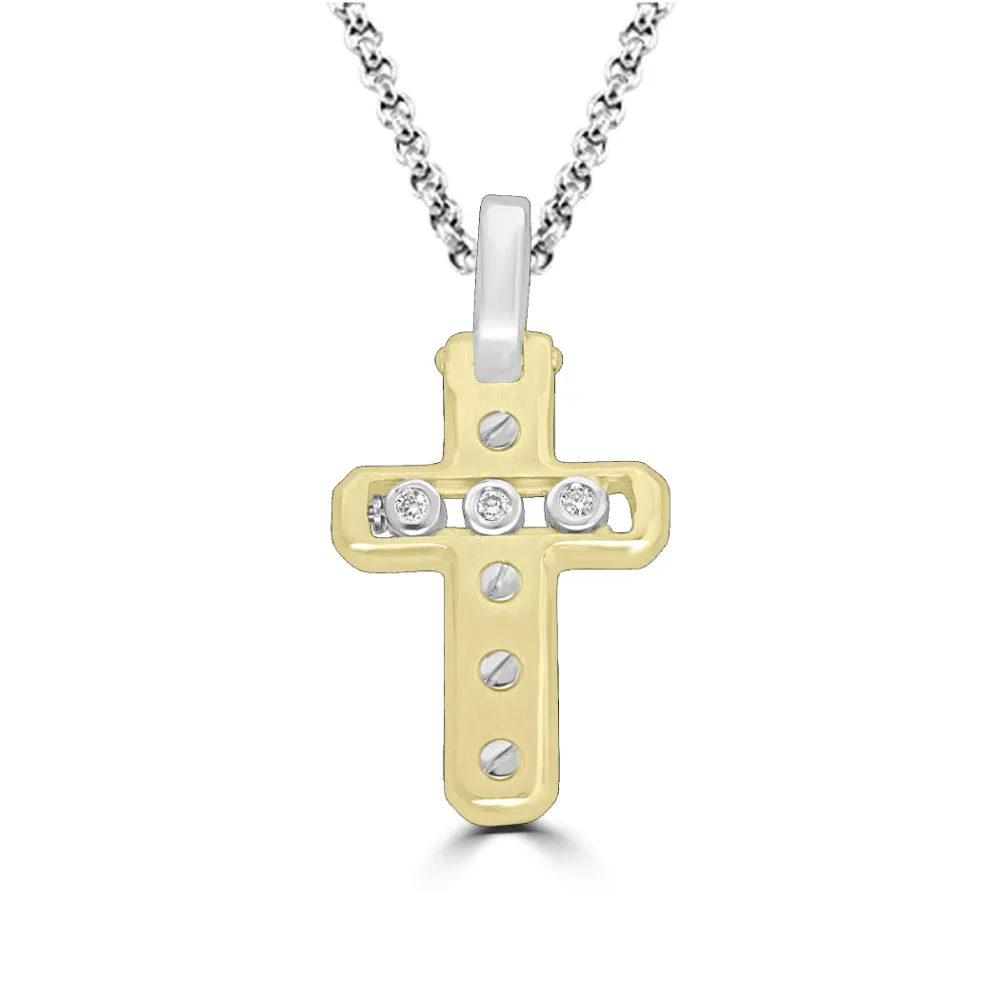 14k Two Tone Diamond Cross Pendant