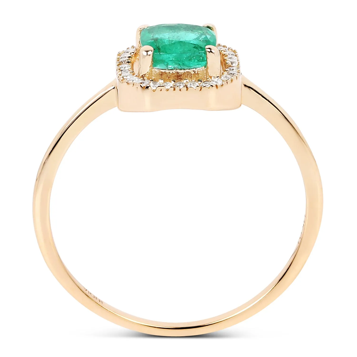 14K Yellow Gold 0.63 Carat Genuine Zambian Emerald and White Diamond Ring