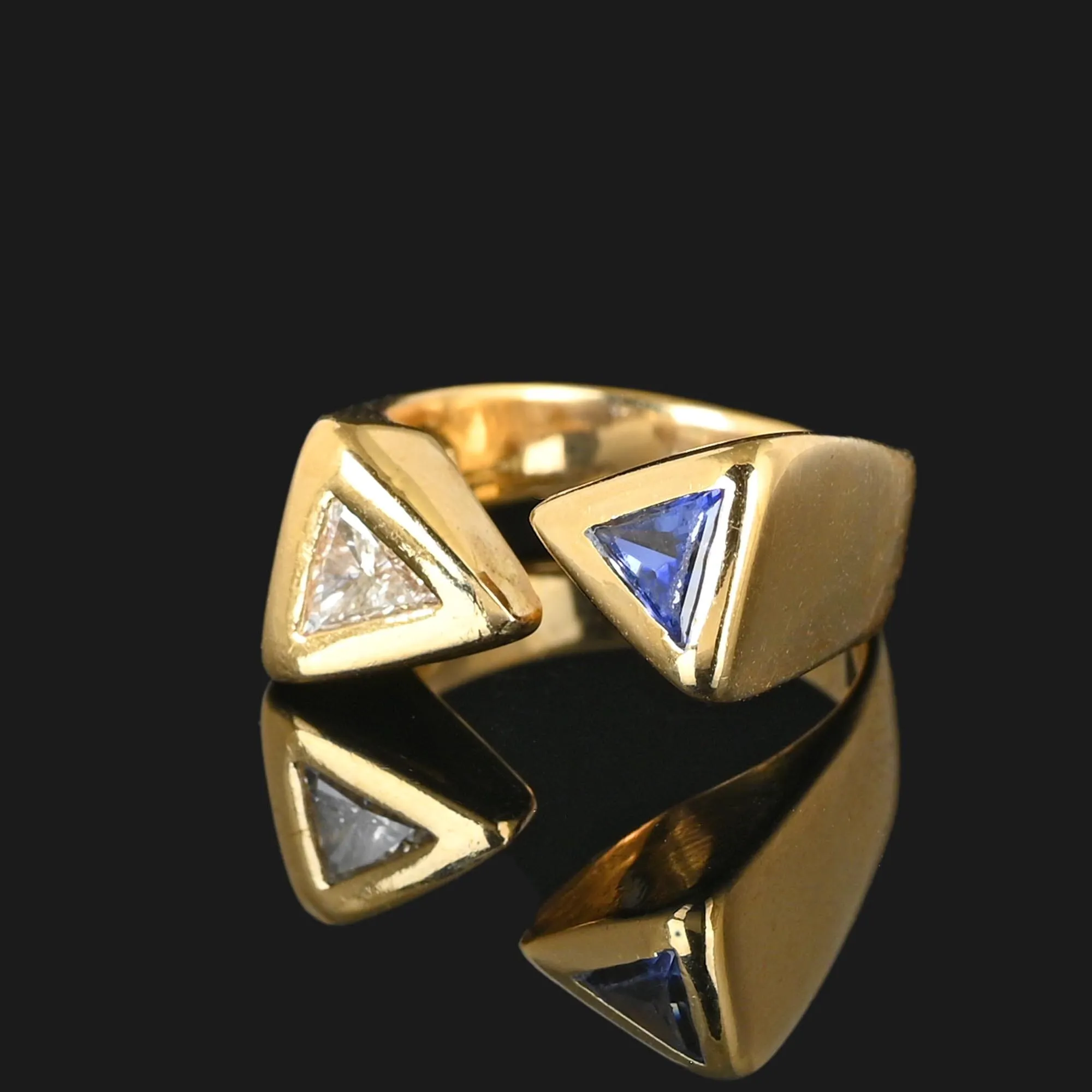 18K Gold Trillion Sapphire and Diamond Ring