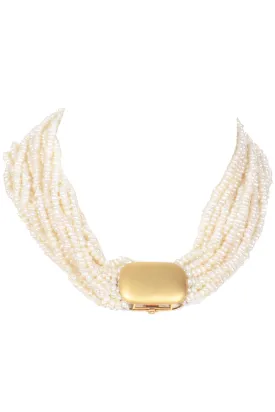 18k Gold Vintage Multi Strand Torsade Style Pearl Necklace