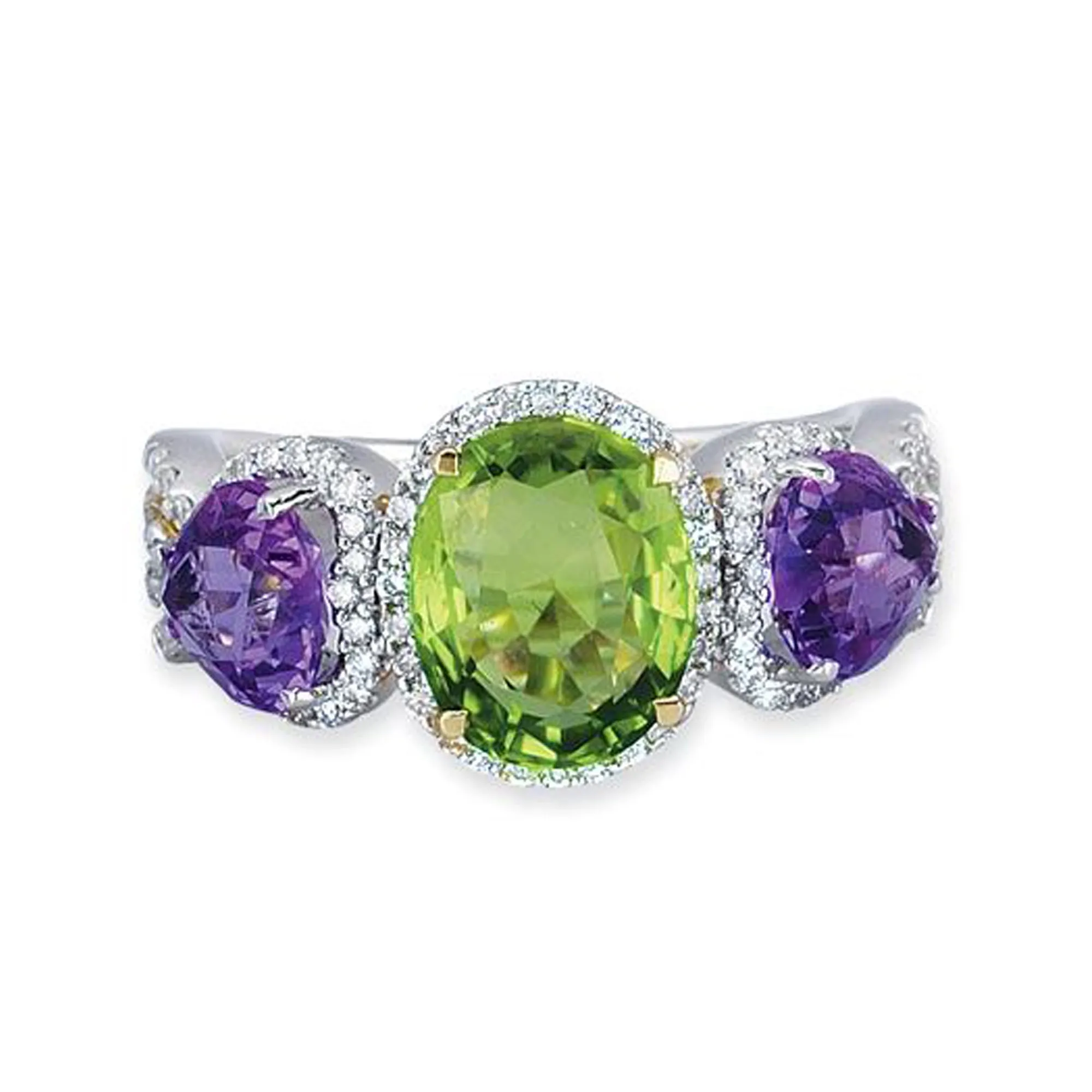 18K White Gold Ring With Diamonds And Peridot