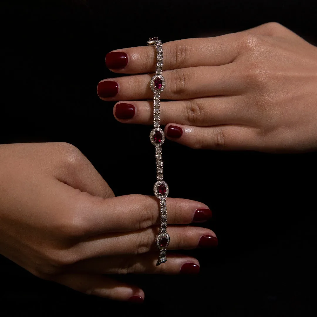18K White Gold Ruby Diamond Bracelet