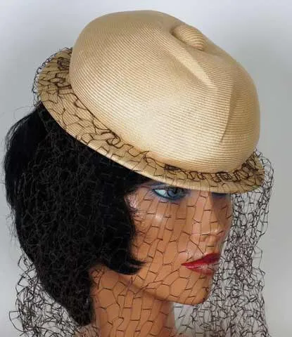 1960s Veiled Hat, by Patrick de Barentzen Monsieur Gilles - Italian Pith-Style Helmet