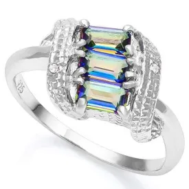 2/3 CT OCEAN MYSTIC GEMSTONE & DIAMOND 925 STERLING SILVER RING