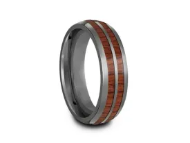 6MM HAWAIIAN Koa Wood TUNGSTEN WEDDING BAND DOME AND GRAY INTERIOR