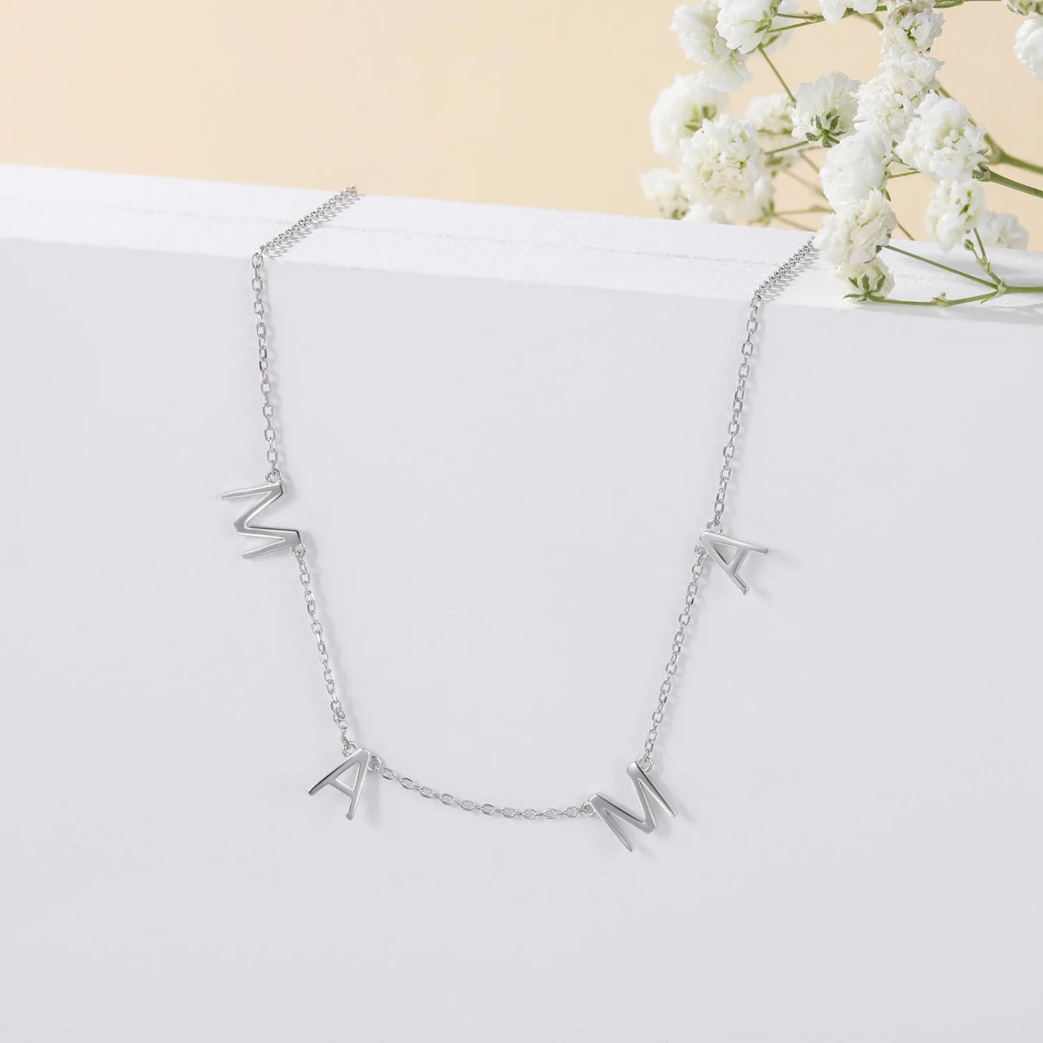 925 Sterling Silver Dainty Link Chain with the Message Mama