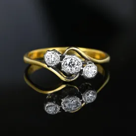 Antique 18K Gold European Diamond Trilogy Ring