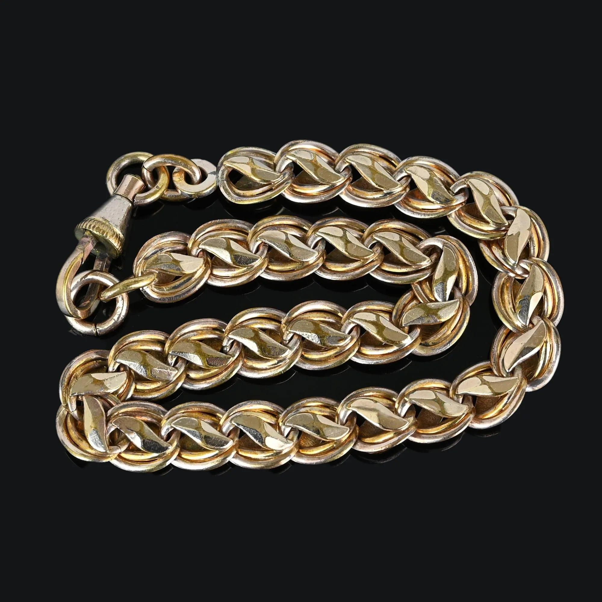 Antique French Rolled Gold Fancy Link Watch Chain Bracelet