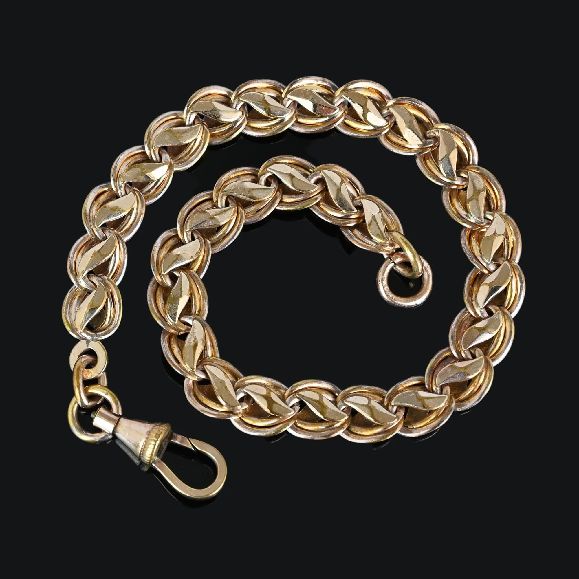 Antique French Rolled Gold Fancy Link Watch Chain Bracelet