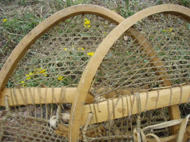 Antique Snowshoes - 1920s Native American Bearpaw Snowshoes