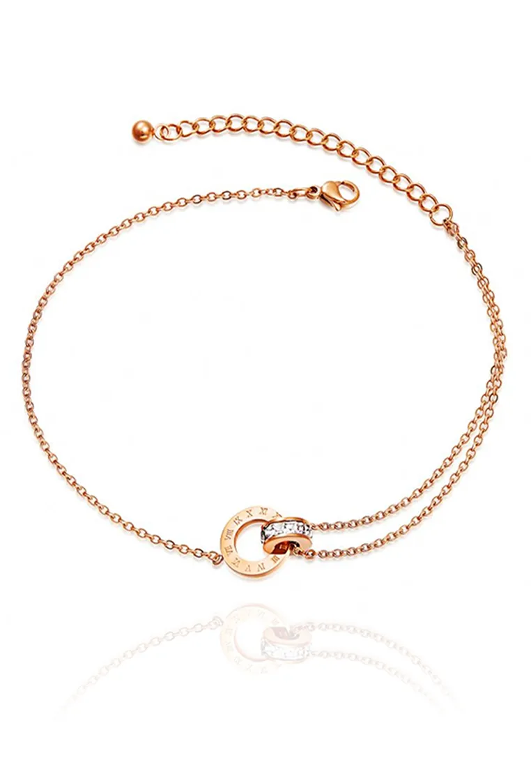 Athena Interlocking with Roman Numeral Anklet in Rose Gold