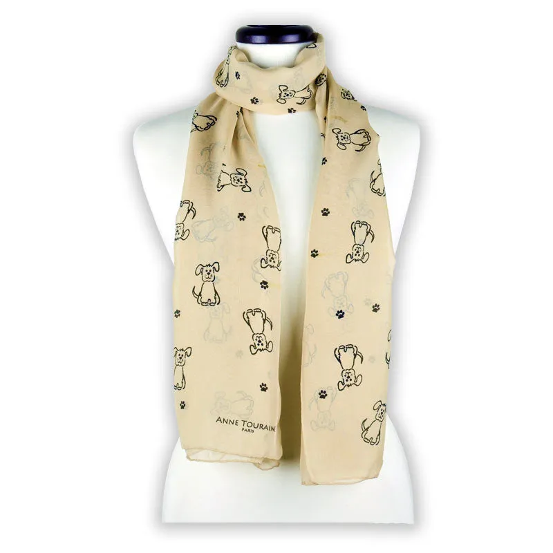 BEIGE DOG PATTERN SCARF - 67x26"