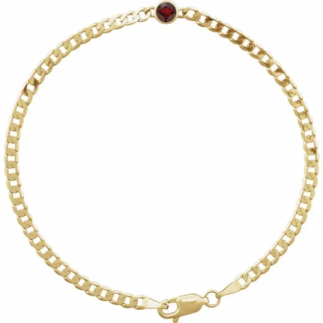 Bezel Gemstone and Curb Chain Bracelet