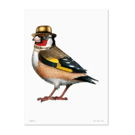 Birds In Hats Print - Goldfinch in a Gold Bowler Hat & Bow Tie A4*