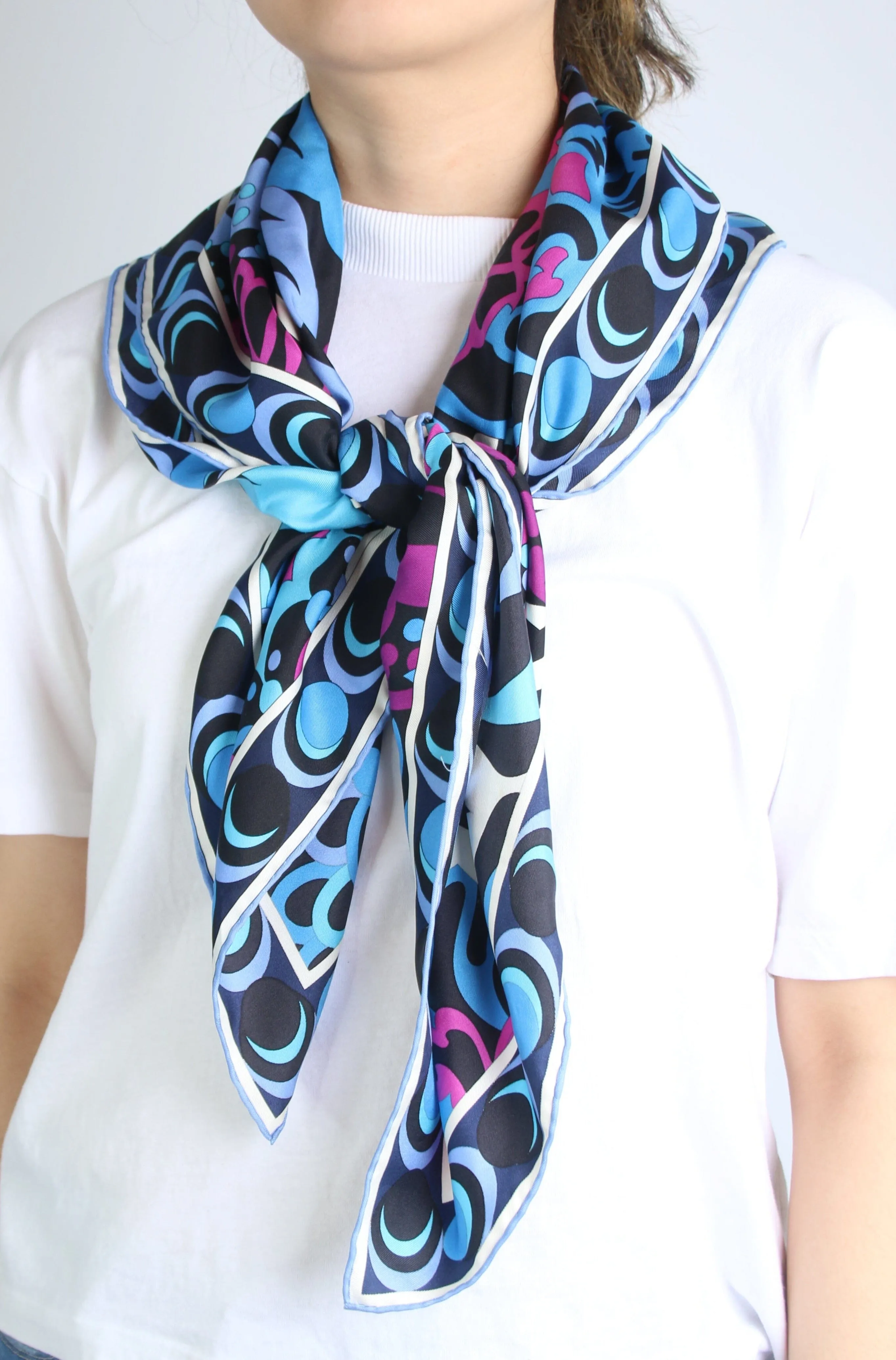 Blue and purple silk floral scarf