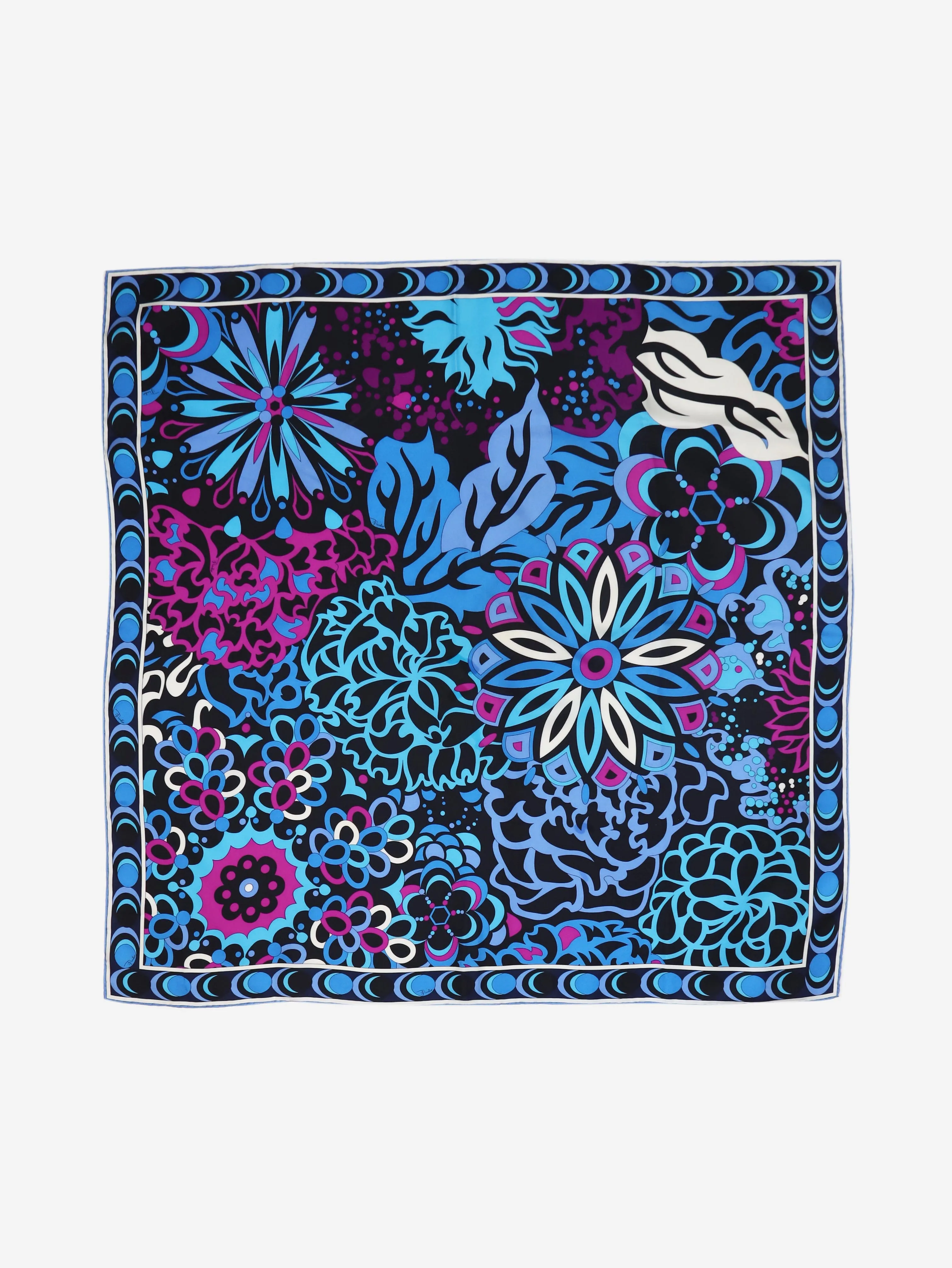 Blue and purple silk floral scarf