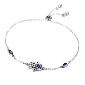 Blue Hamsa Bolo Bracelet Sterling Silver