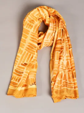 Cadmium Orange Colour Story Abstract Printed Pure Silk Scarf