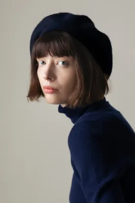 Cashmere Knitted Beret - Dark Navy