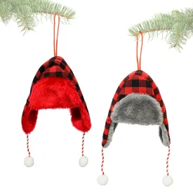 Christmas Fabric Trapper Hat Ornament 4.4in VRT