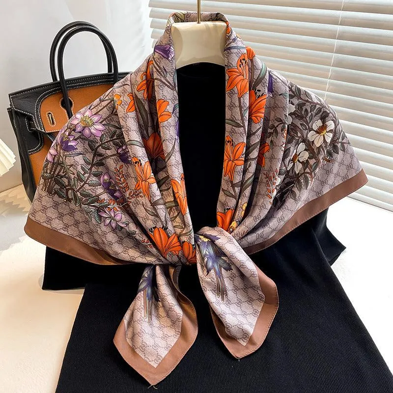 Daisy Pattern Chic Large Satin Scarf | 90x90cm Bandana | Twill Satin Shawl | Perfect Gift for Her, Mother's Day