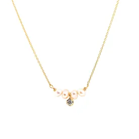 Diamond and Sand Pearls Necklace, Solid 18k Gold