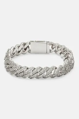 DIAMOND PRONG CUBAN BRACELET 8MM - White Gold