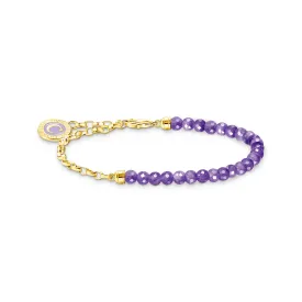 Gold Member Charm bracelet with violet beads