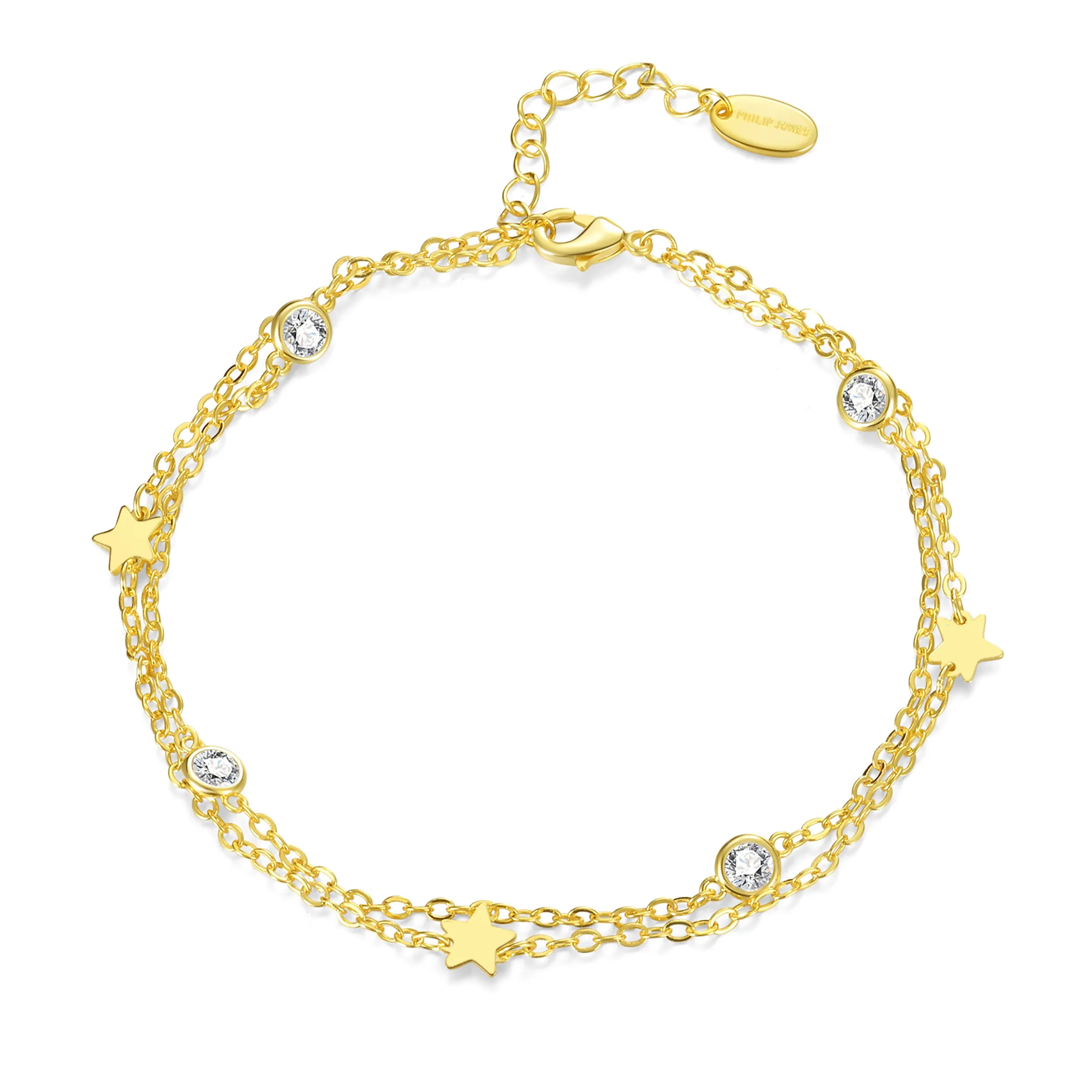 Gold Plated Layered Star Anklet Created with Zircondia® Crystals