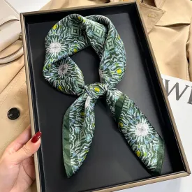 Green oil painting mulberry silk scarf/65CM 100% mulberry silk scarf/Silk shawl/Gift for her