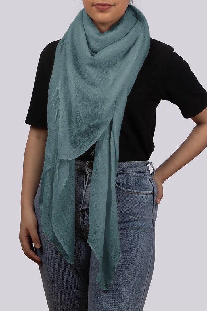 Handwoven Cashmere Scarf Shawl in Light Teal Green