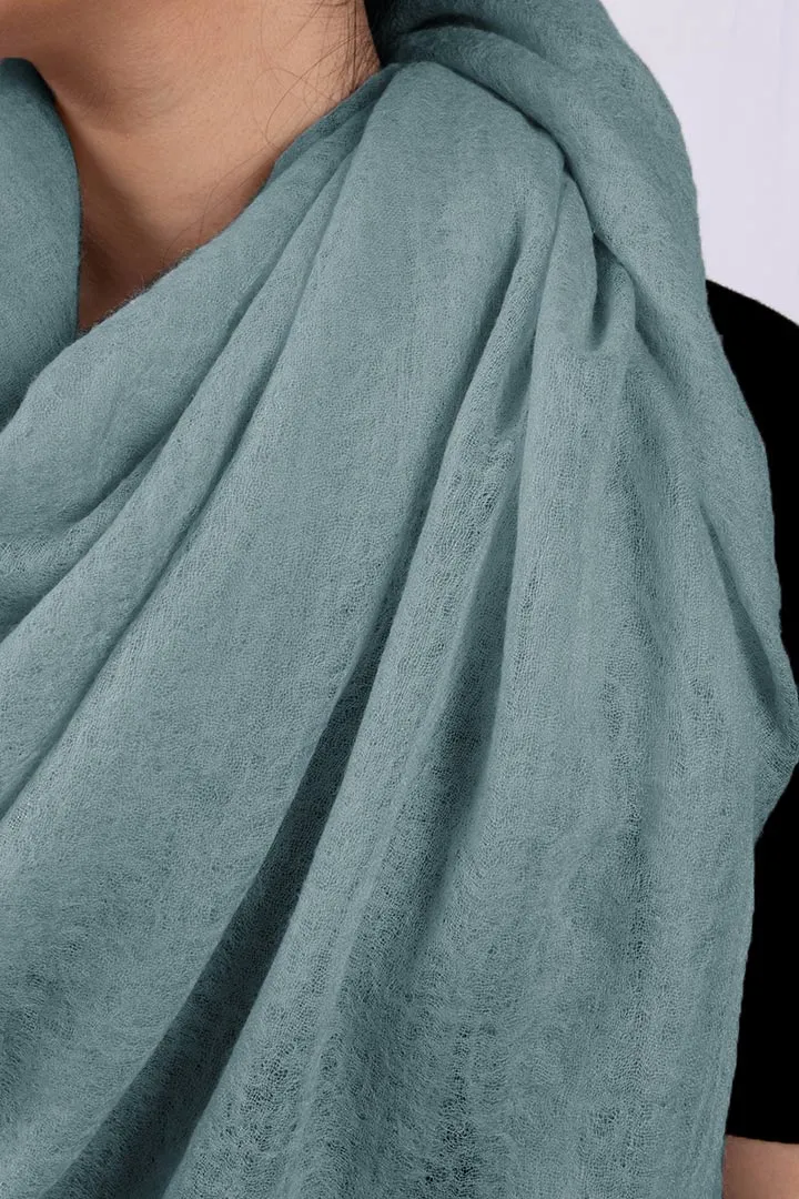 Handwoven Cashmere Scarf Shawl in Light Teal Green