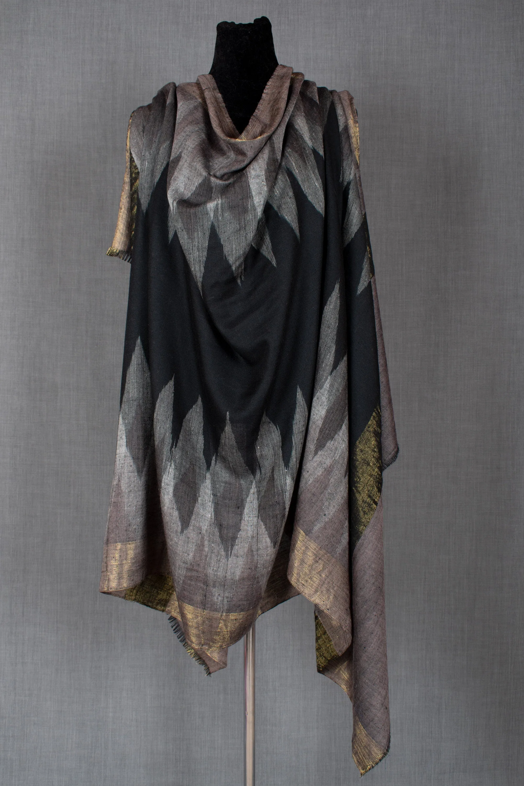 Kashmir Pashmina Glory Collection, Handwoven Ikat Shawl No. 6, Pashmina & Zari Combination, 40x80"