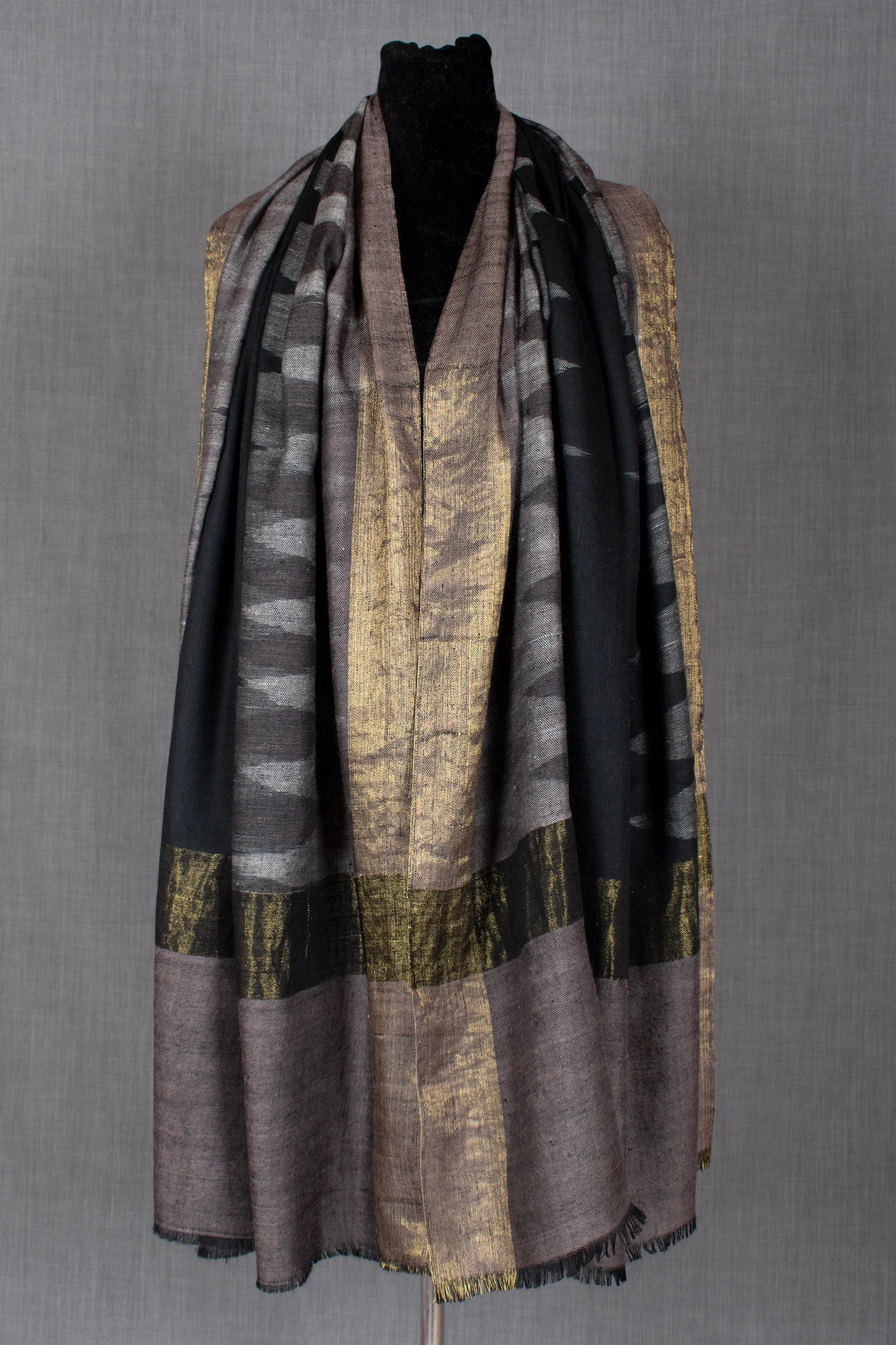 Kashmir Pashmina Glory Collection, Handwoven Ikat Shawl No. 6, Pashmina & Zari Combination, 40x80"