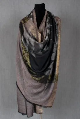 Kashmir Pashmina Glory Collection, Handwoven Ikat Shawl No. 6, Pashmina & Zari Combination, 40x80"