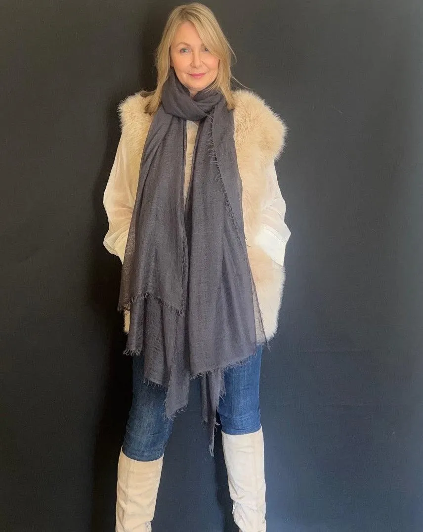 LIGHT-WEIGHT CASHMERE WRAP- CHARCOAL