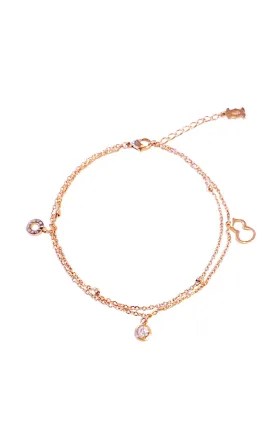 Lucky Blessed Hulu Pendant Multi-Layer Chain with Cubic Zirconia Anklet in Rose Gold