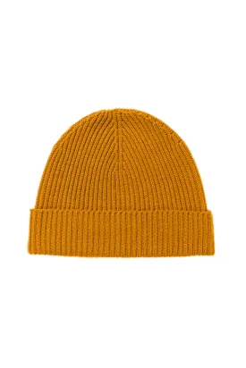 Ochre Ribbed Cashmere Beanie