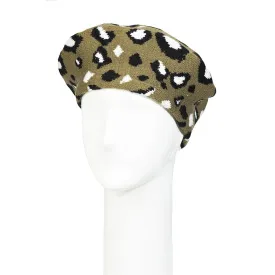 Olive Leopard Print Beret Hat