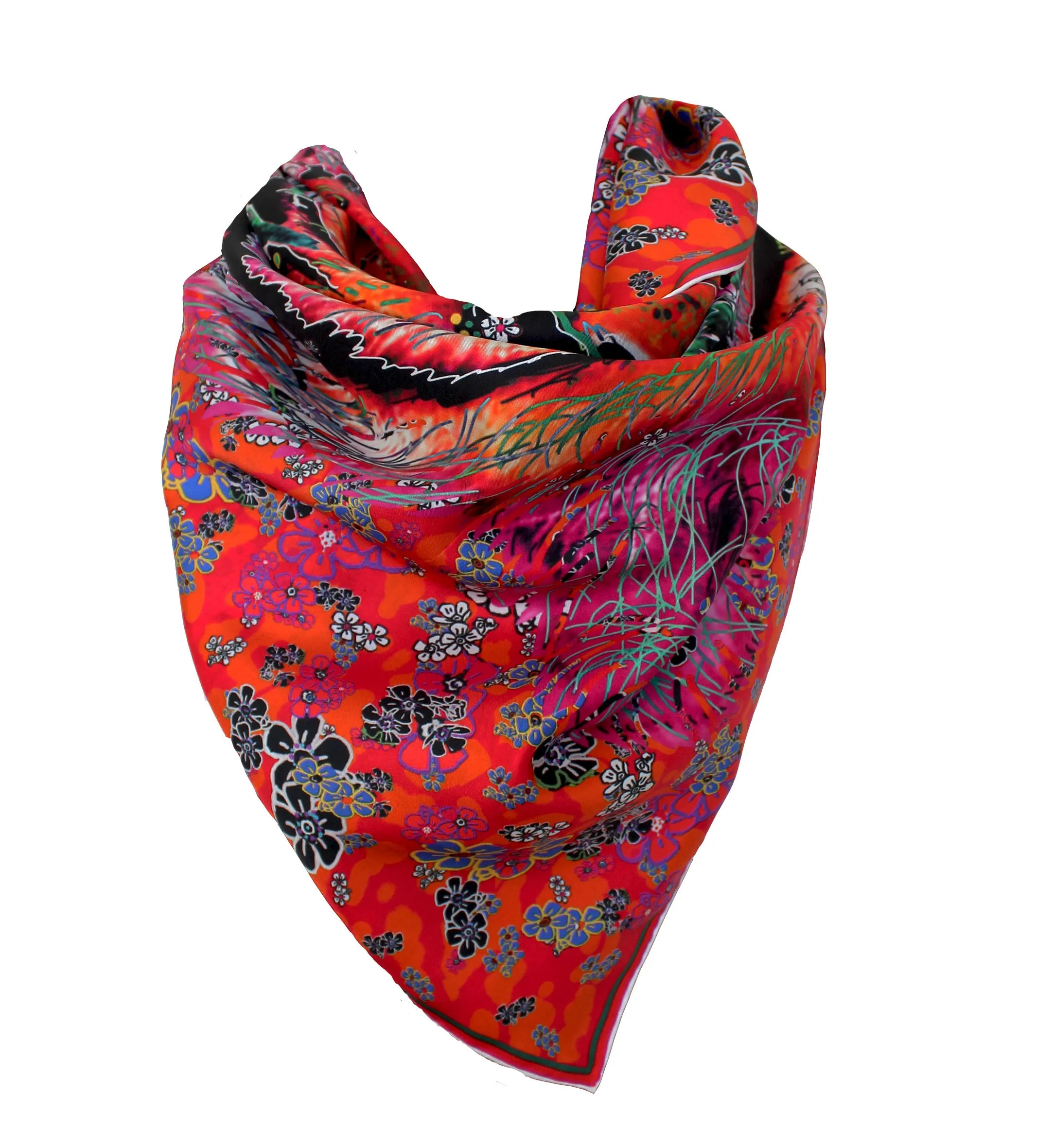 Orange Tiger, 110cm Square Silk Scarf