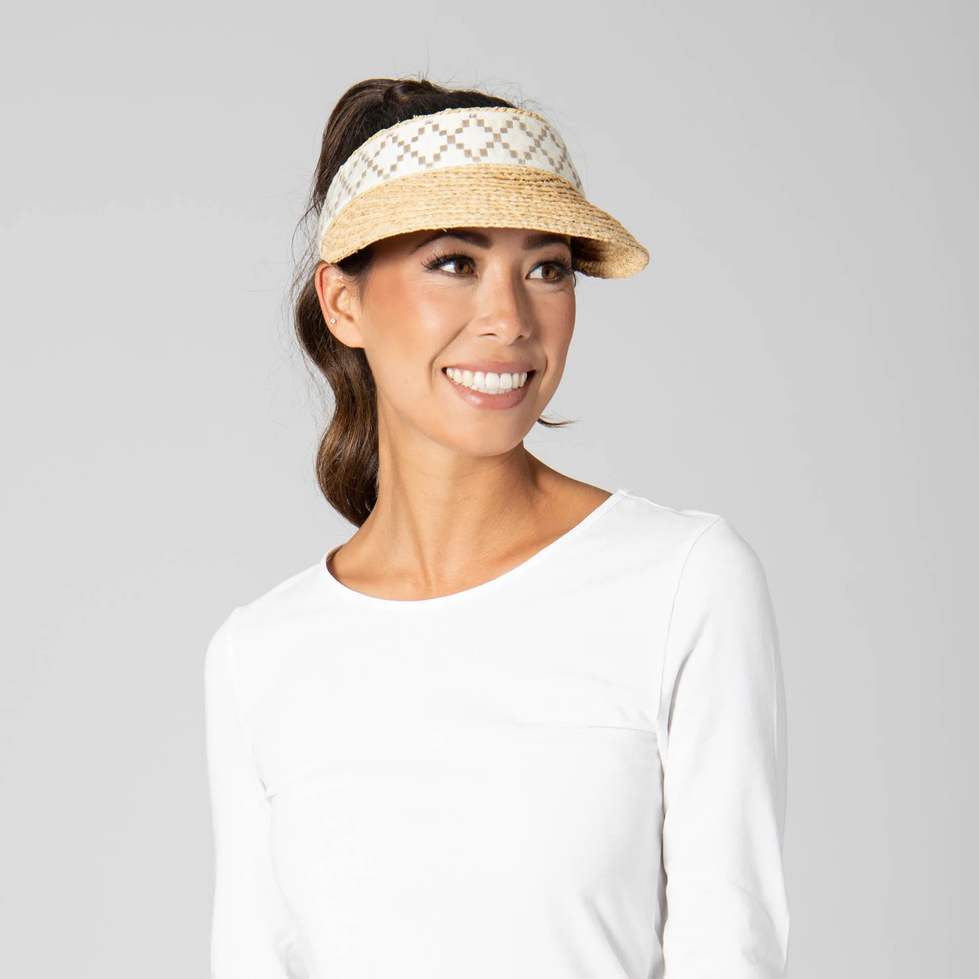 Past Noon - Women's Raffia Braid Visor with Jacquard Band