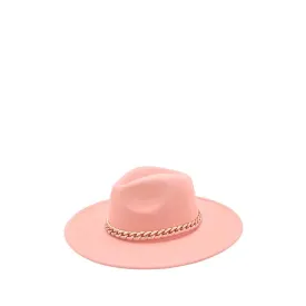 Peach Fedora Hat with Satin Wrap Chain Accent