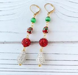 Rhinestone and Cloisonné Holiday Earrings