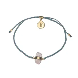 ROSE QUARTZ CRYSTAL BRACELET - TEAL AND DUSTY PINK - GOLD