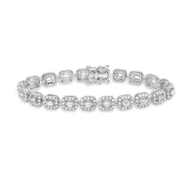 Round & Baguette Diamonds Halo Square Shape Link Bracelet (4.90 ct.) in 14K Gold